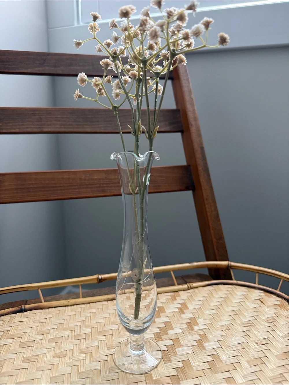 Clear Glass Pedestal Bud Vase with Ruffled Rim | Made in China | Cottage Farmhou